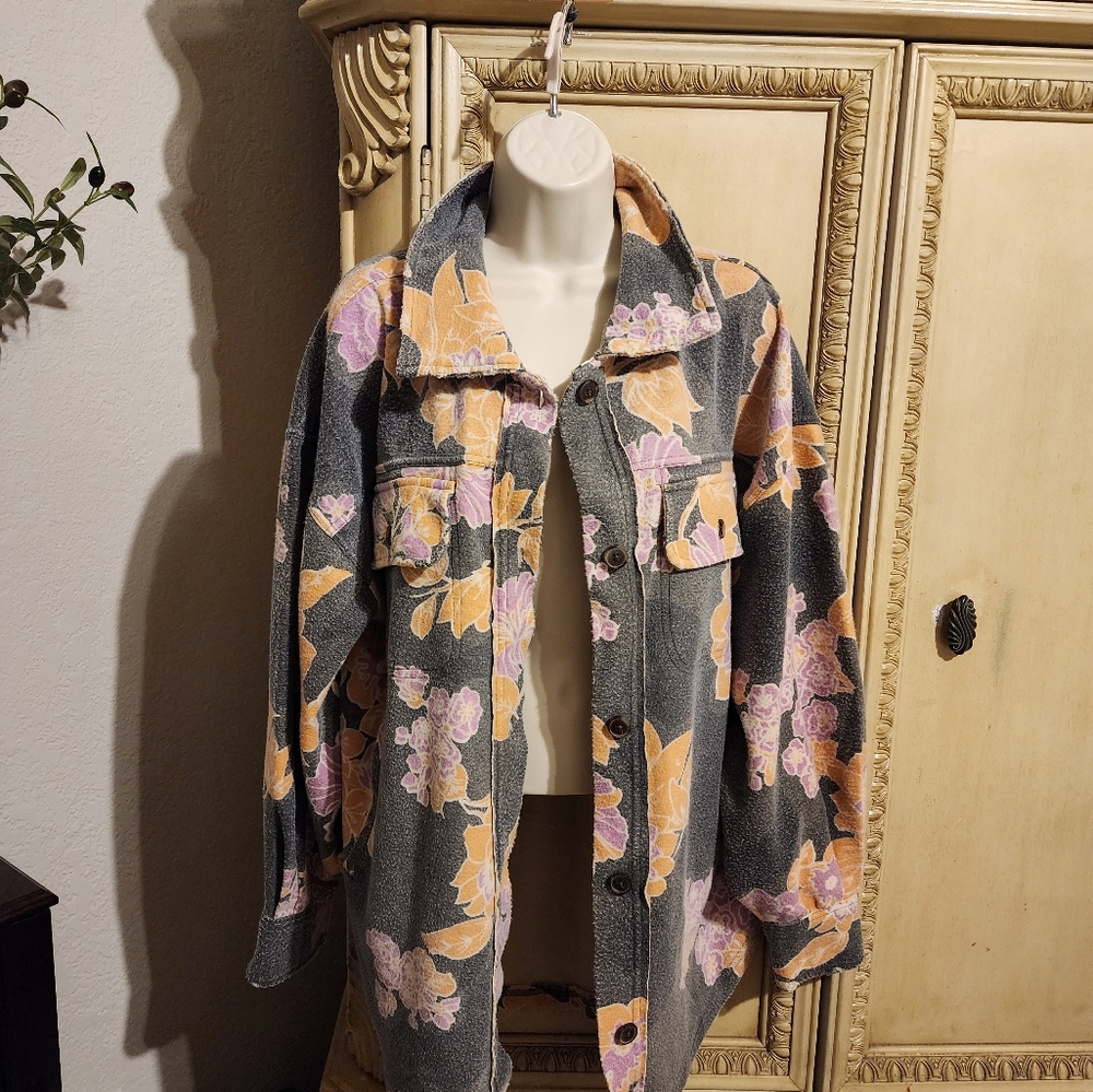 Free People Gray Floral Blazer